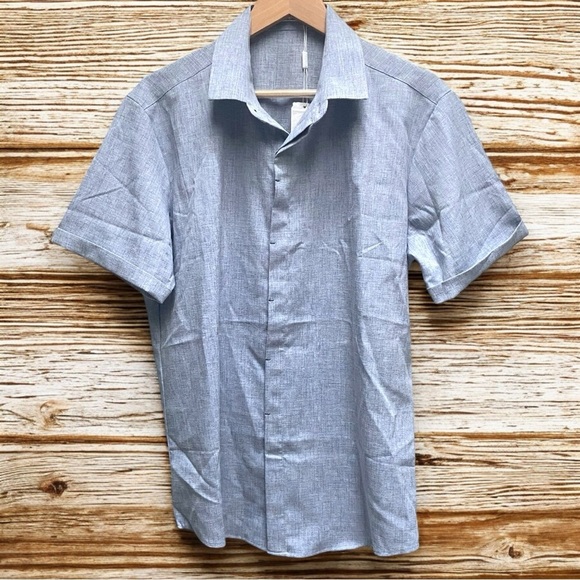 Men’s Coolfandy Blue Hidden Button Cuffed Sleeve Casual Shirt - Picture 1 of 7